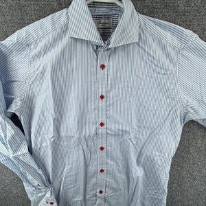 Stenstroms Striped Twofold Super Cotton Cutaway 16 Slimline Blue Shirt Button Up